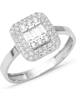 Bilezikci 14 Ayar Beyaz Altın Baget Yüzük