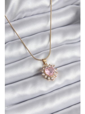 Takızon 316L Çelik Gold Renk Zirkon Taşlı Kalp Model Kadın Kolye - TJ-BKO8161