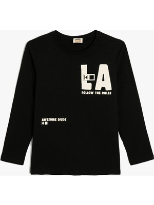 Koton Tişört Uzun Kollu Bisiklet Yaka Şehir Baskılı Pamuklu