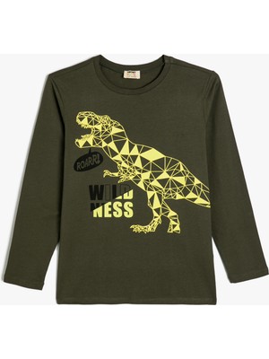 Koton Dinozorlu Tişört Uzun Kollu Bisiklet Yaka