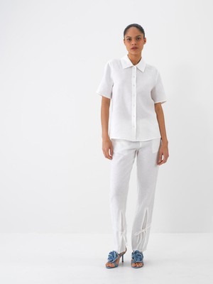 Xint Kadın Beyaz %100 Keten Regular Fit Gömlek