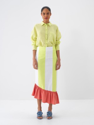 Xint Kadın Yeşil Oversize Keten Basic Gömlek