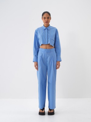 Xint Kadın Mavi Pamuk Dokulu Regular Fit Gömlek