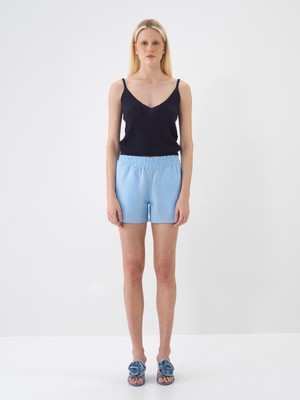 Xint Kadın Mavi Regular Fit Keten Basic Şort