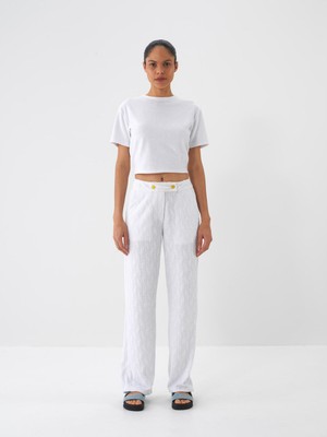 Xint Kadın Beyaz Pamuk Dokulu Regular Fit Pantolon