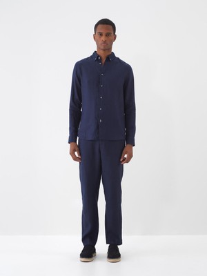 Xint Erkek Lacivert %100 Keten Regular Fit Pantolon