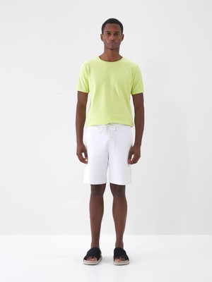 Xint Erkek Beyaz Pamuk Dokulu Slim Fit Şort
