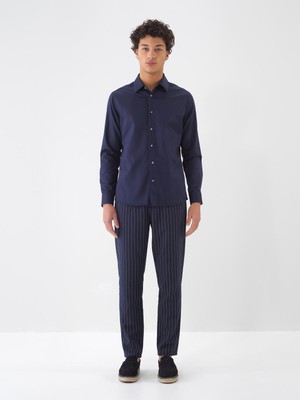 Xint Erkek Lacivert Keten Karışımlı Slim Fit Jogger