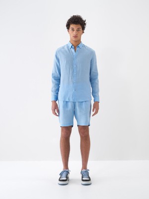 Xint Erkek Mavi %100 Keten Regular Fit Gömlek