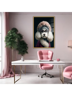 Metal Çerçeveli Temperli Cam Tablo Süslü Şapkalı Terrier