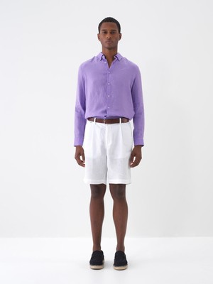 Xint Erkek Lila %100 Keten Regular Fit Gömlek