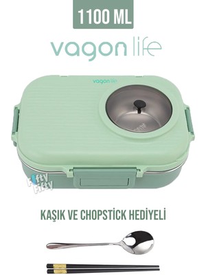 Vagonlife 1100 ml Çorba Kaseli-Metal Kaşıklı Paslanmaz Çelik Bento Lunch Box Yeni Nesil Sefer TASI-FFBL70100