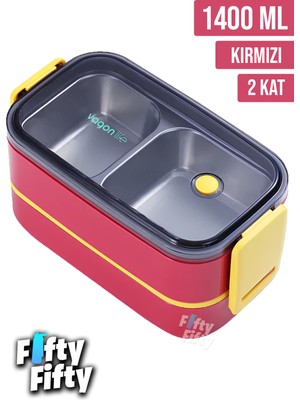 Vagonlife 1400 ml Iki Kat Üç Bölme Paslanmaz Çelik Bento Lunch Box Yeni Nesil Sefer Tası -Çatal/kaşıklı MODEL-FFBL50002