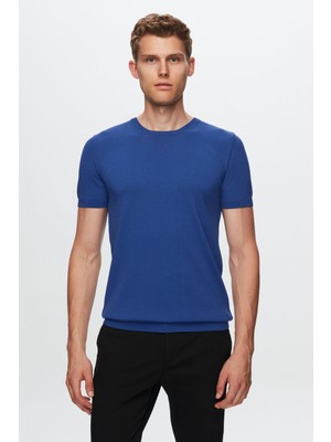 TWN Slim Fit Kobalt Düz Örgü Rayon Örme T-Shirt 0EF069421003M