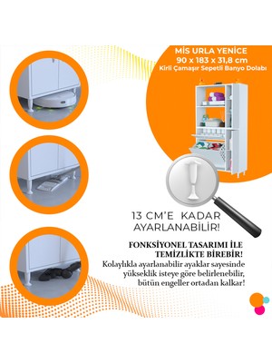 Modilayn Mis Urla Yenice 90 x 183 x 31,5 cm Kirli Çamaşır Sepetli Banyo Dolabı