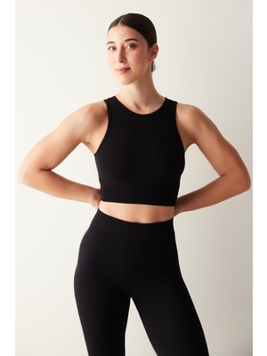 Penti Siyah Halter Yaka Seamless Crop Top