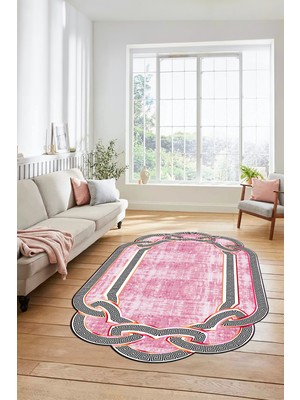 Evdeya Dijital Baskılı Kaymaz Yıkanabilir Lazer Kesim Modern Yolluk Mutfak Salon Halısı, Lazer-03-Pembe,