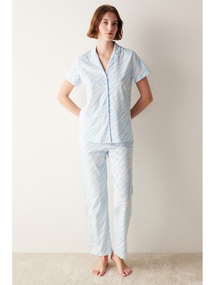 Penti Base Blue Zebra Gömlek Pijama Takımı