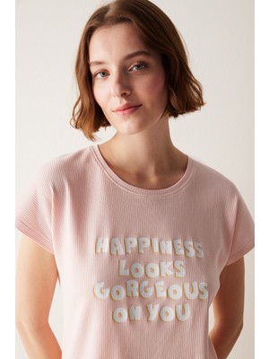 Happiness Pembe Tişört Pijama Üstü