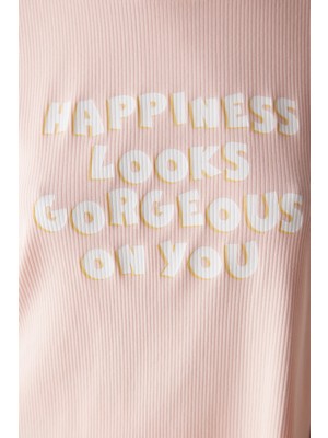 Happiness Pembe Tişört Pijama Üstü