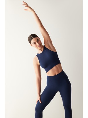 Lacivert Halter Yaka Seamless Crop Top