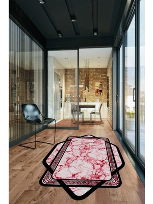 Evdeya Çerçeveli Mermer Yıkanabilir Kaymaz Lazer Kesim Yolluk Mutfak Salon Halısı, Lazer-29-Kırmızı,