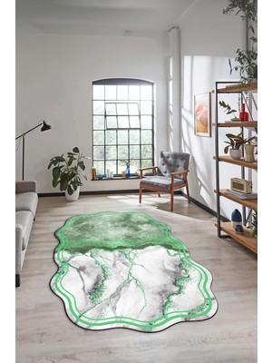 Evdeya Dijital Baskılı Kaymaz Yıkanabilir Mermer Desenli Lazer Kesim Salon Halısı, Lazer-09-Yeşil,