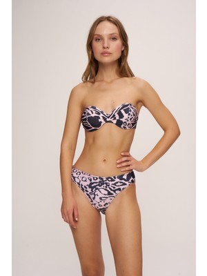 Pierre Cardin Dolgulu Straplez Bikini Kadınlar İçin Pembe Leopar Desenli Takım