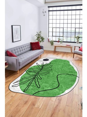 Evdeya Dijital Baskılı Kaymaz Yıkanabilir Çiçekli Lazer Kesim Mutfak Salon Halısı, Lazer-17-Yeşil,