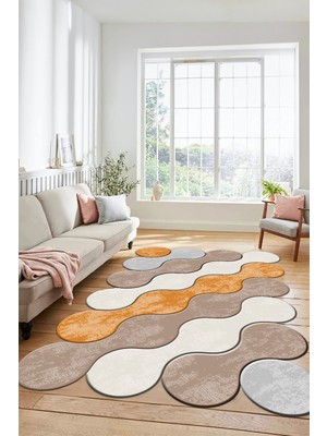 Evdeya Dijital Baskılı Kaymaz Yıkanabilir Lazer Kesim Yolluk Mutfak Salon Halısı, Lazer-02-Bej,