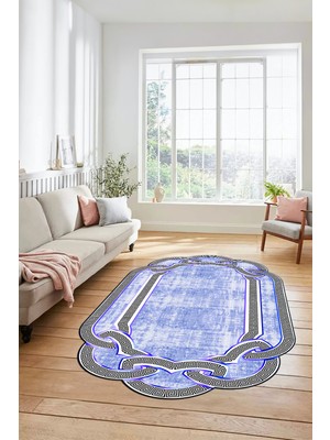 Evdeya Dijital Baskılı Kaymaz Yıkanabilir Lazer Kesim Modern Yolluk Mutfak Salon Halısı, Lazer-03-Mavi,