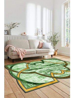 Evdeya Dijital Baskılı Kaymaz Yıkanabilir Mermer Desenli Lazer Kesim Halısı, Lazer-07-Yeşil,