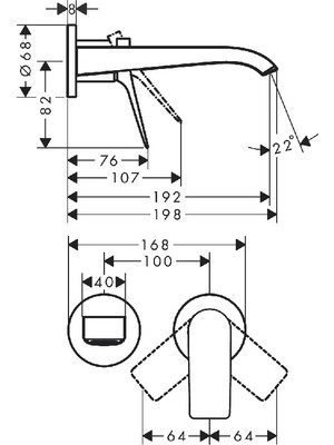 Hansgrohe 75050000 Vivenis Tek Kollu Lavabo Bataryası Ankastre Montaj Duvara Monte 19,5 cm Gaga ile