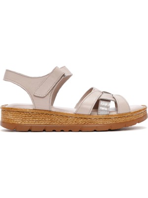 Derimod Kadın Vizon Bilekten Bantlı Deri Comfort Sandalet