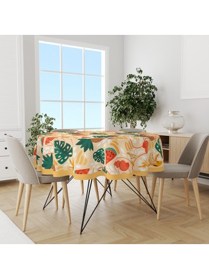 Moud's Sarı Ananas Karpuz Muz Desenli Yuvarlak Süet Dertsiz Masa Örtüsü
