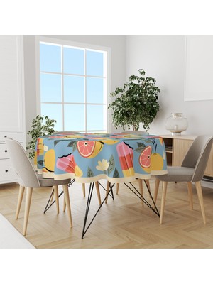 Moud's Lacivert Greyfurt ve Dondurma Desenli Yuvarlak Süet Dertsiz Masa Örtüsü