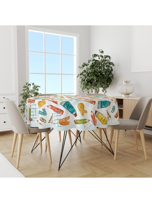 Moud's Renkli Kalemler Sayılar Desenli Yuvarlak Süet Dertsiz Masa Örtüsü