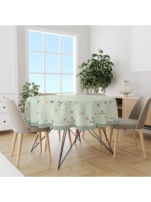 Moud's Sarı Pembe Çiçekler Desenli Yuvarlak Süet Dertsiz Masa Örtüsü