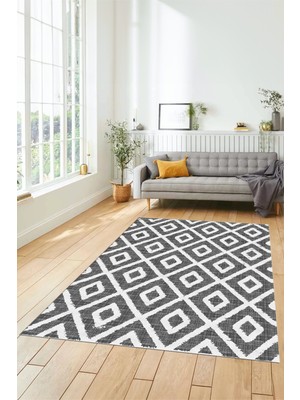 Evdeya Sade Baklava Desen Motifli Kaymaz Taban Yıkanabilir Yolluk Salon Halısı, Sade-27-Gri,