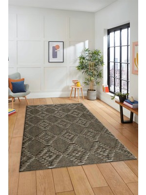 Evdeya Dijital Kaymaz Taban Yıkanabilir Şık Kilim Desen Yolluk Mutfak Salon Halısı Sade-03-Vizon