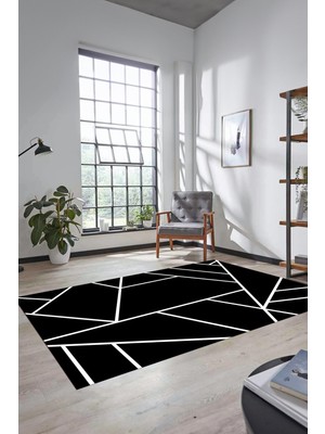 Evdeya Dijital Baskı Kaymaz Yıkanabilir Sade Çizgili Yolluk Mutfak Koridor Salon Halısı, Sade-50-Siyah,