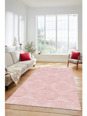 Evdeya Dijital Kaymaz Taban Yıkanabilir Sade Düz Renk Yolluk Mutfak Salon Halısı, Sade-15-Pembe,