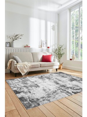 Evdeya Düz Renk Sade Desen Dijital Kaymaz Taban Yıkanabilir Yolluk Salon Halısı, Sade-25-Gri,