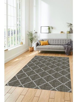 Evdeya Baklava Desenli Sade Motifli Kaymaz Taban Yıkanabilir Yolluk Salon Halısı, Sade-29-Kahve,