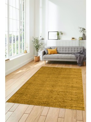 Evdeya Düz Renk Sade Motifli Dijital Kaymaz Taban Yıkanabilir Yolluk Salon Halısı, Sade-31-Sarı,