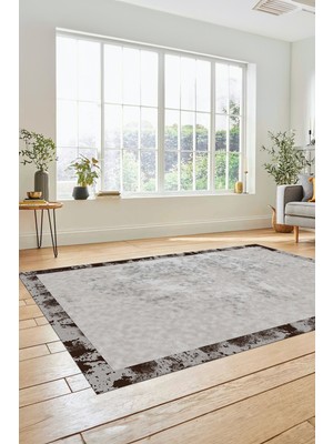 Evdeya Düz Renk Sade Desen Çerçeveli Kaymaz Taban Yıkanabilir Yolluk Salon Halısı, Sade-36-Kahve,