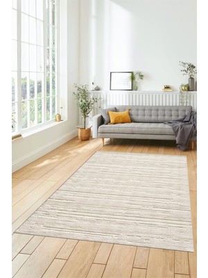 Evdeya Düz Renk Sade Motifli Dijital Kaymaz Taban Yıkanabilir Yolluk Salon Halısı Sade-32-Krem