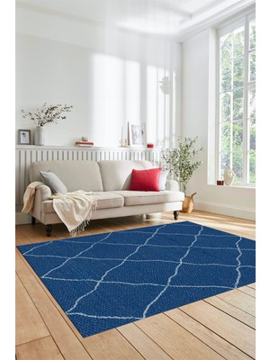 Evdeya Düz Renk Dijital Kaymaz Yıkanabilir Sade Yolluk Mutfak Koridor Salon Halısı, Sade-22-Mavi,