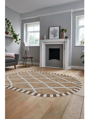 Evdeya Özel Tasarım Düz Renk Sade Desen Kaymaz Taban Yıkanabilir Oval Yolluk Salon Halısı, O-Sade-24-Kahve,