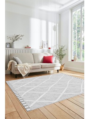 Evdeya Özel Tasarım Düz Renk Sade Desen Kaymaz Taban Yıkanabilir Yolluk Salon Halısı, Sade-24-Gri,